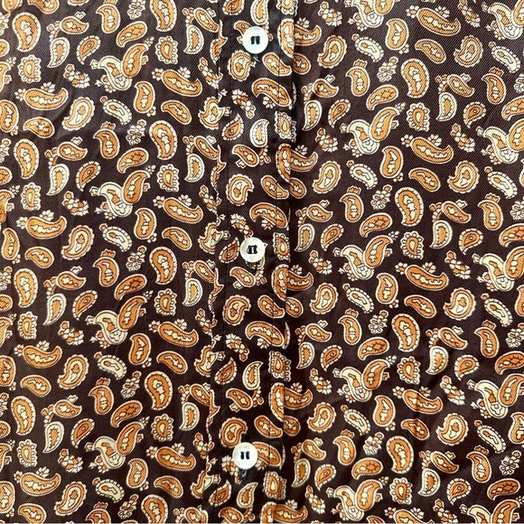 Vintage 70s Country Set Fall Micro Paisley Print Silky Satin Button Front Blouse - Picture 7 of 9